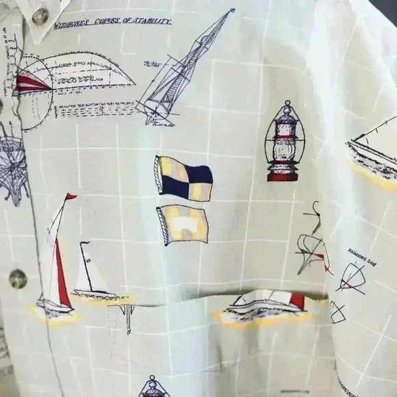Puritan size 3XL 100% cotton nautical theme short sleeve button down shirt tan - Picture 7 of 16